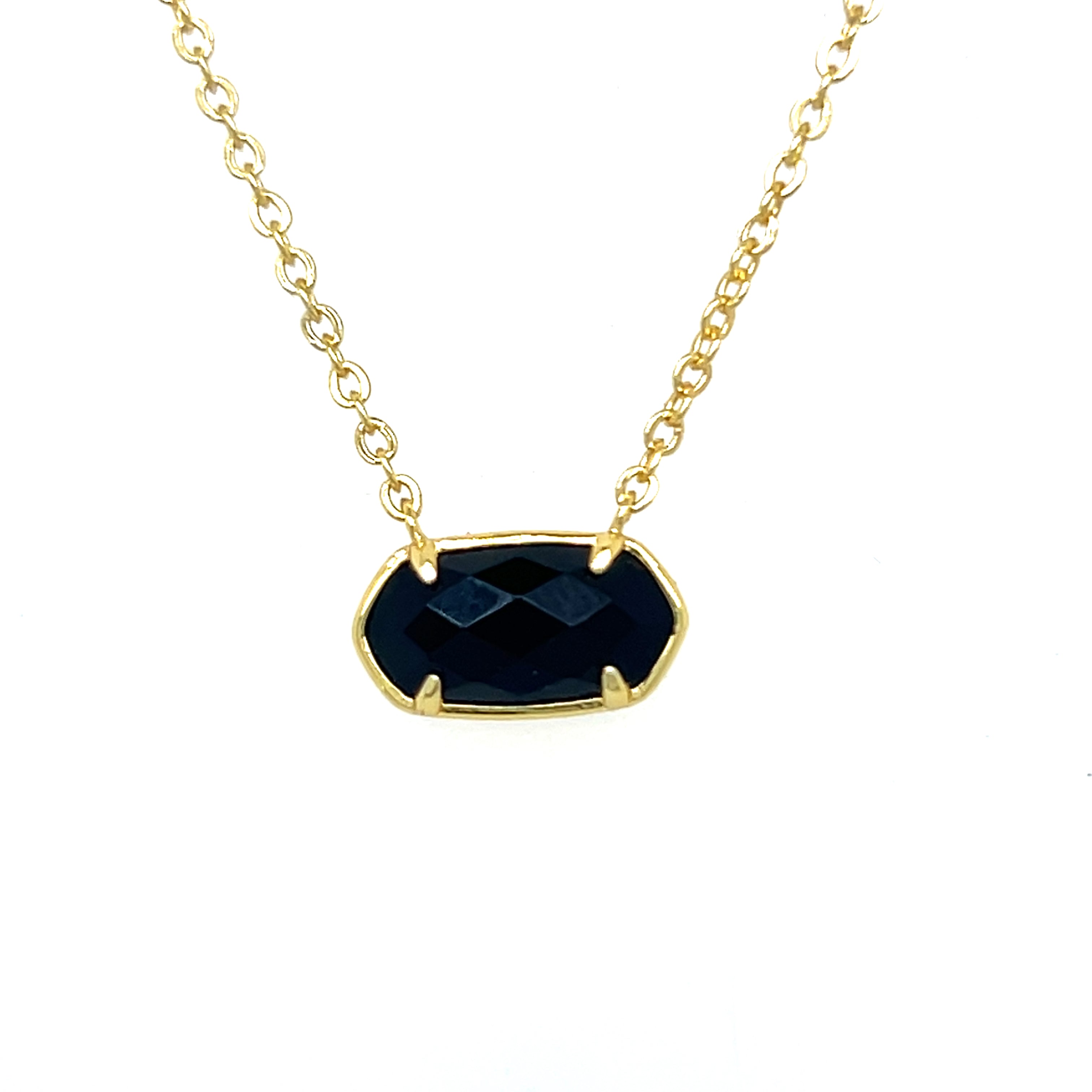 Sterling Silver Gold Plated Onyx Hexagon Pendant