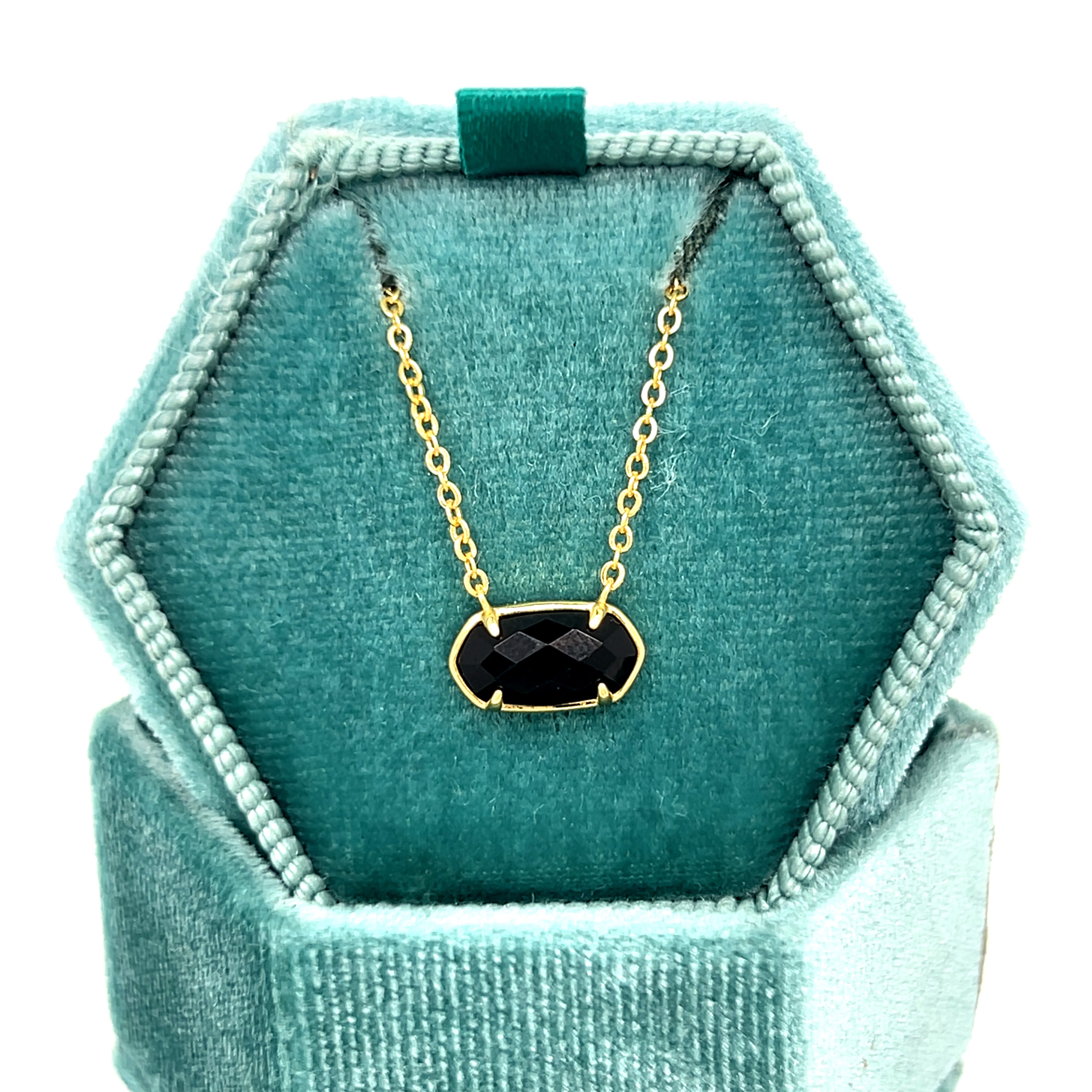 Sterling Silver Gold Plated Onyx Hexagon Pendant