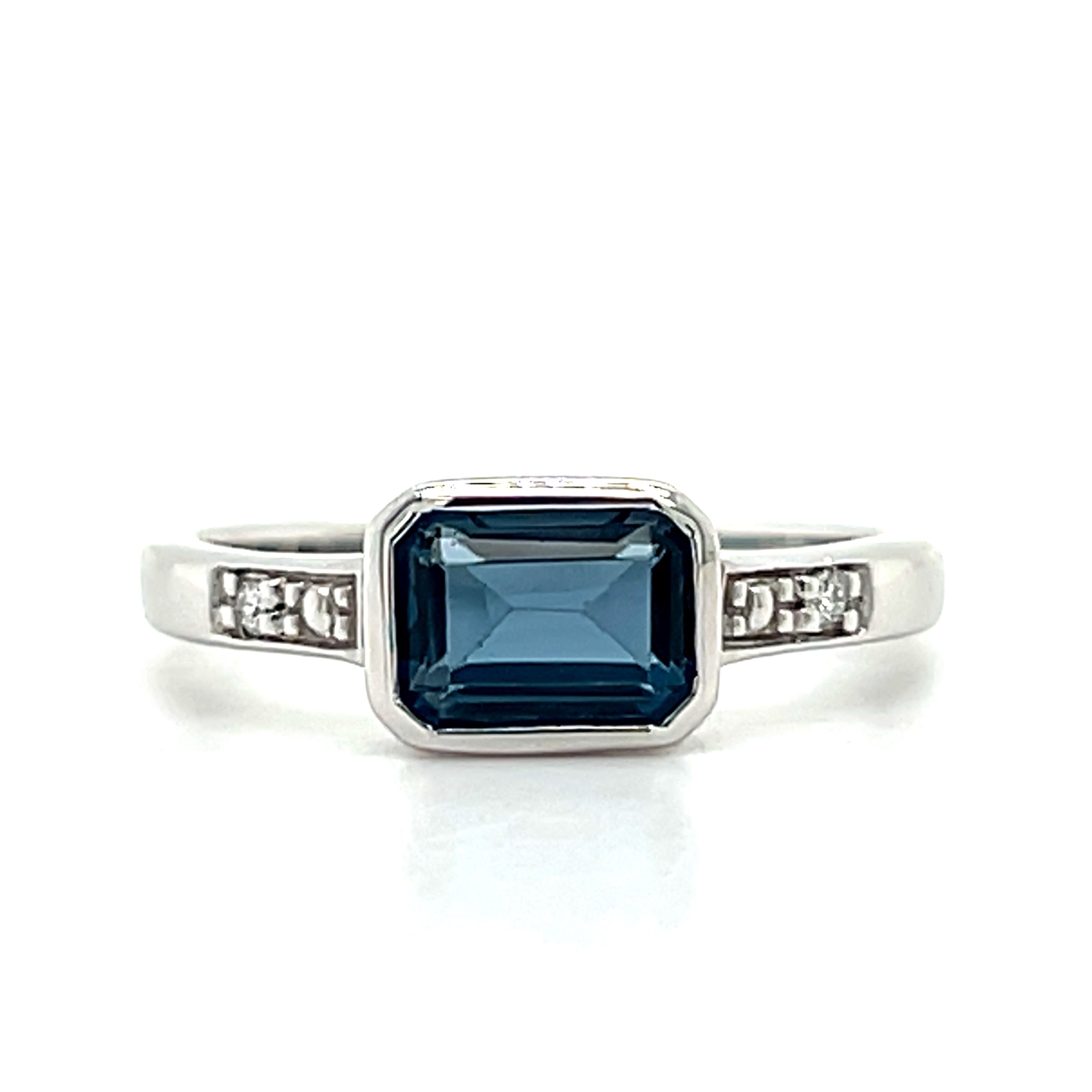 Sterling Silver 1.12CT London Blue Topaz and 0.015 Carat Total Weight Diamond Ring