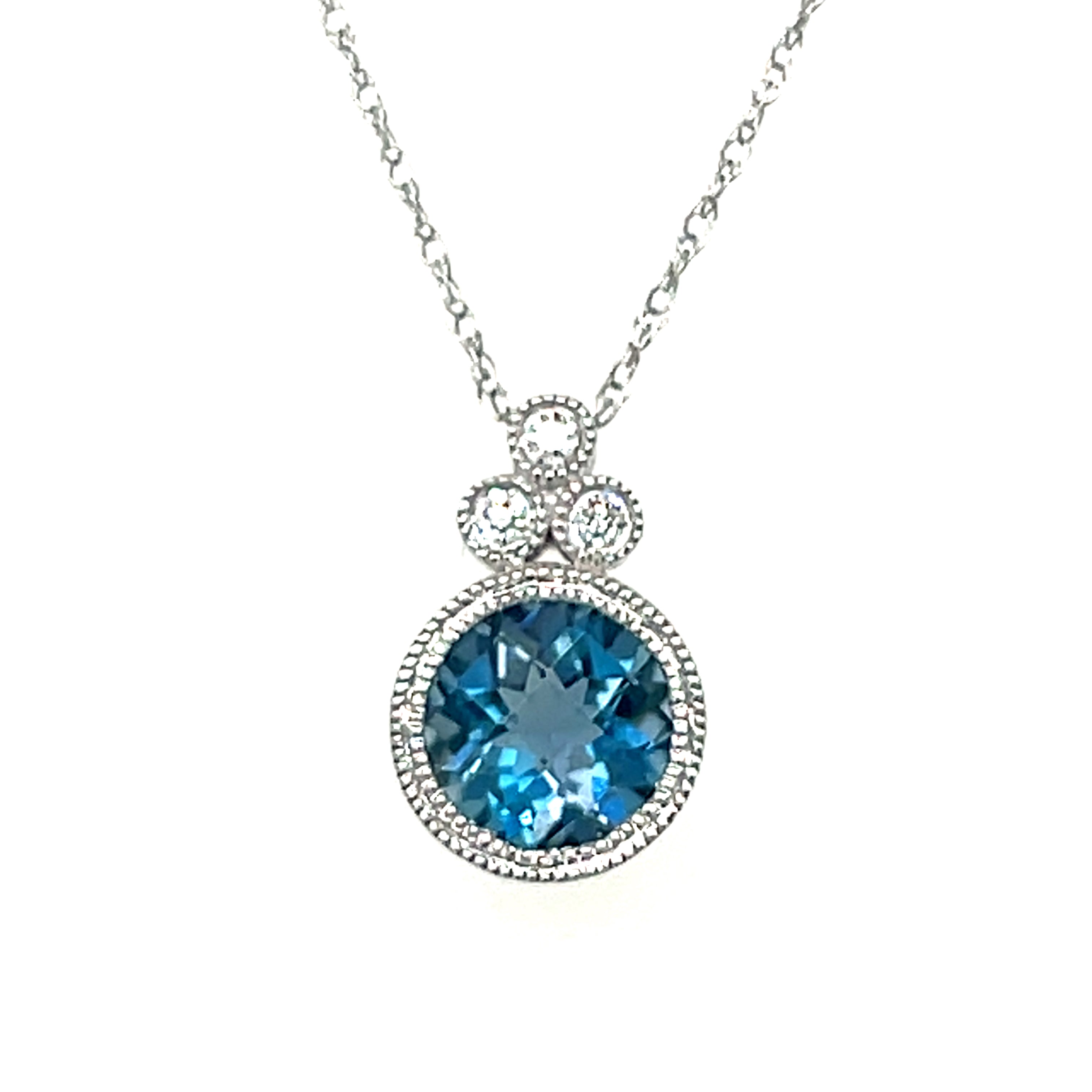 14K White Gold 0.90CT London Blue Topaz and 0.04 Carat Total Weight Diamond Pendant