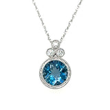 14K White Gold 0.90CT London Blue Topaz and 0.04 Carat Total Weight Diamond Pendant