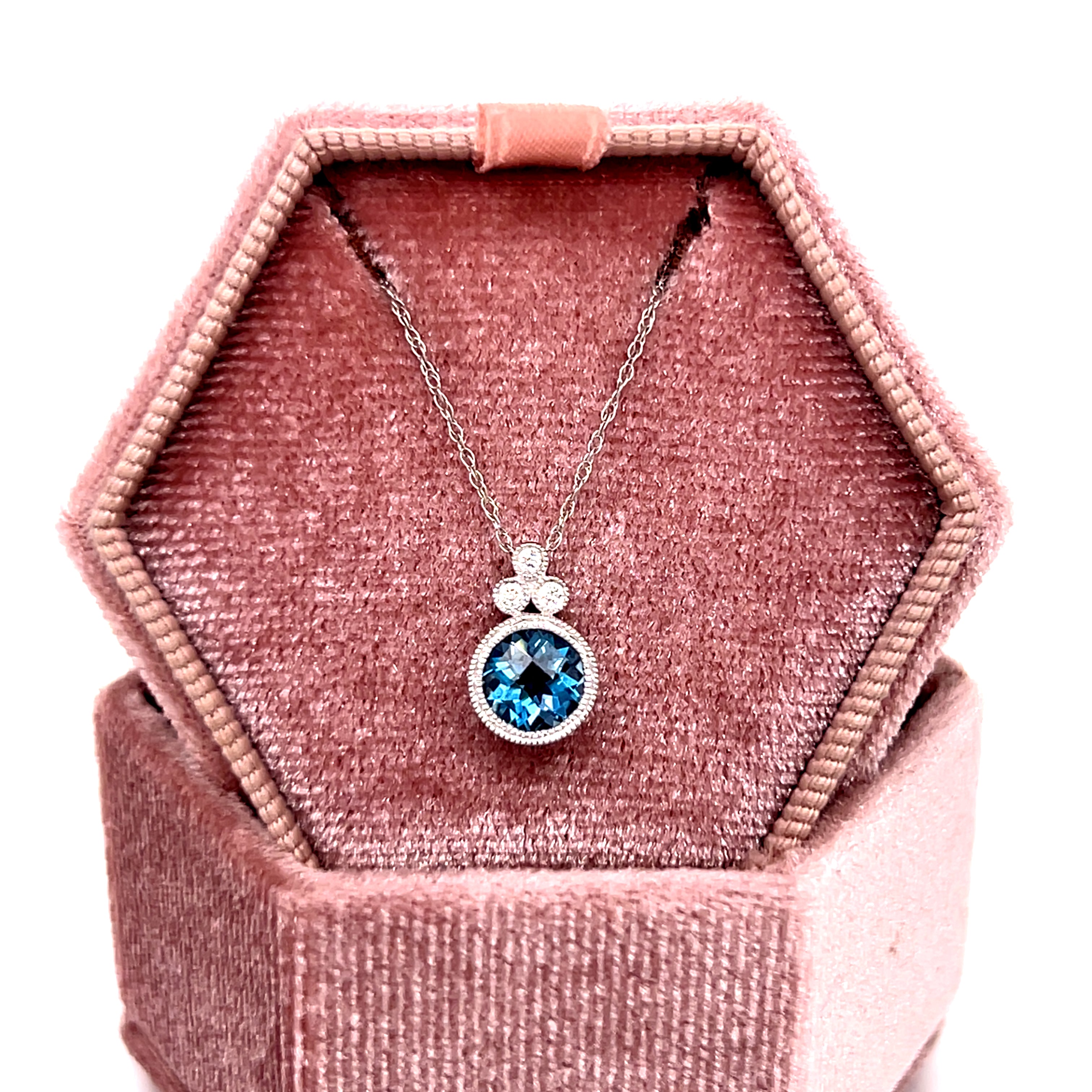 14K White Gold 0.90CT London Blue Topaz and 0.04 Carat Total Weight Diamond Pendant