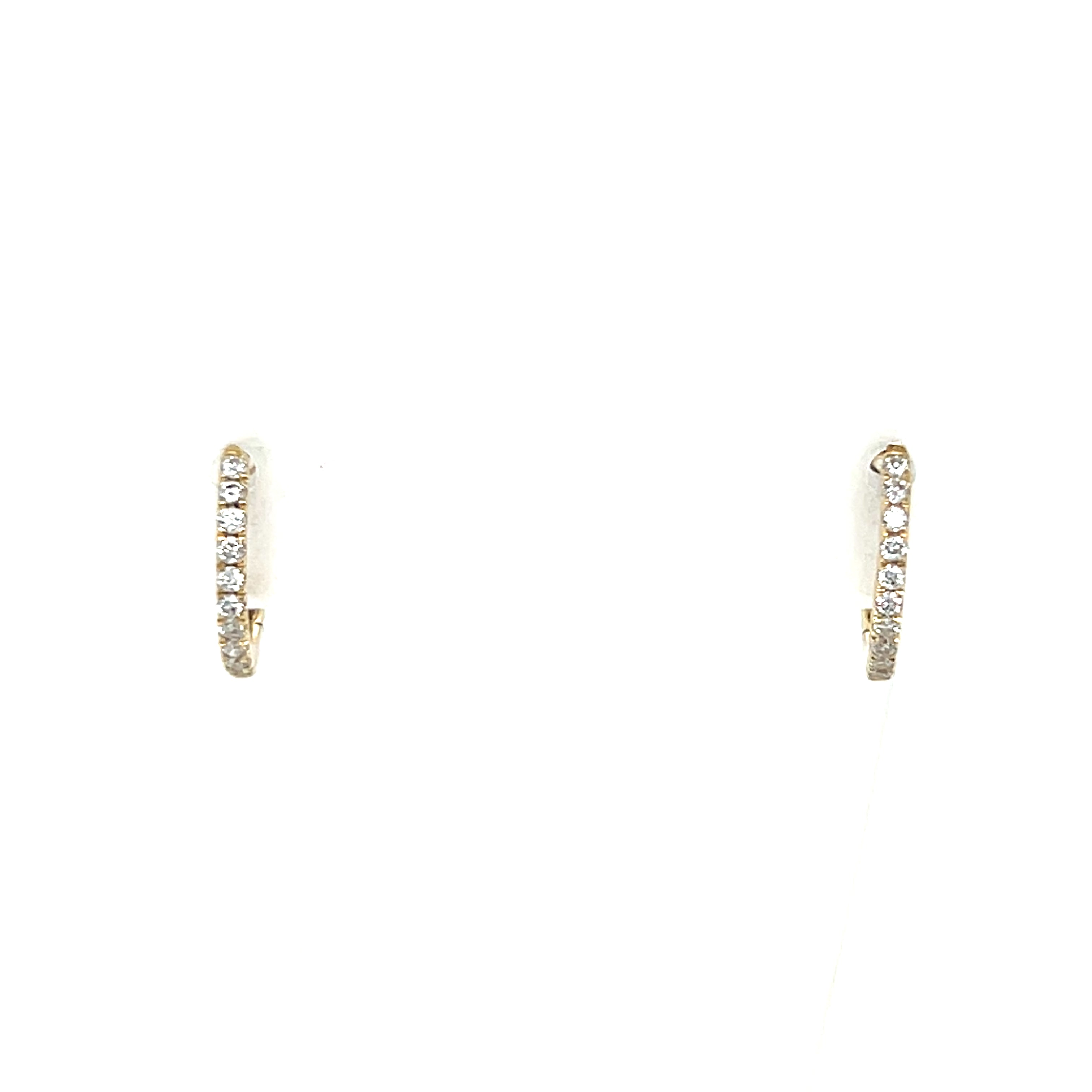 14K Yellow Gold 0.10 Carat Total Weight Round Diamond Huggies Hoop Earrings - 11x1.3mm