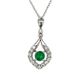 10K White Gold 0.18CT Emerald and 0.13 Carat Total Weight Diamond Pendant