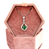 10K White Gold 0.18CT Emerald and 0.13 Carat Total Weight Diamond Pendant