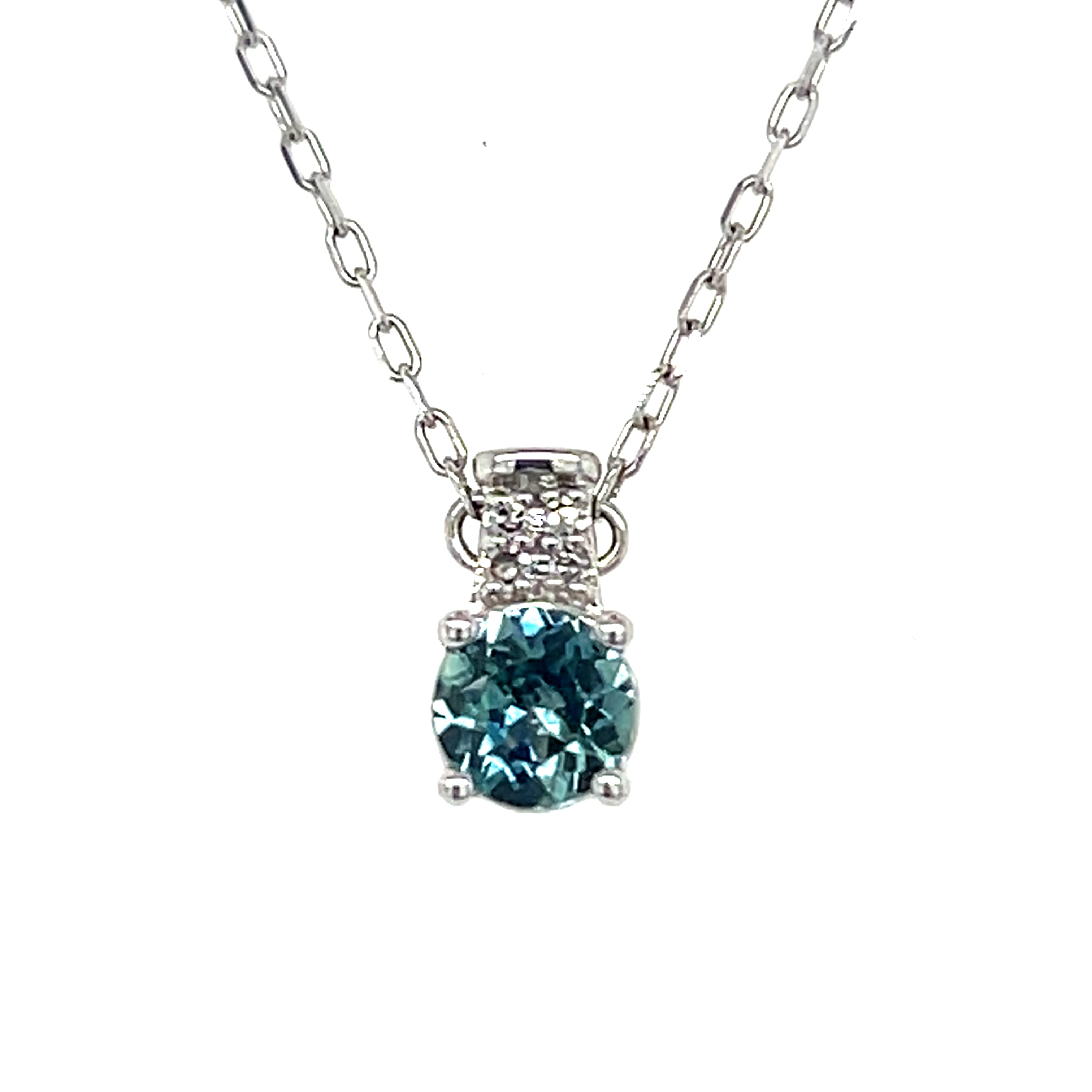 10K White Gold 0.43CT Round Montana Sapphire and 0.02 Carat Total Weight Diamond Pendant