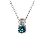 10K White Gold 0.43CT Round Montana Sapphire and 0.02 Carat Total Weight Diamond Pendant