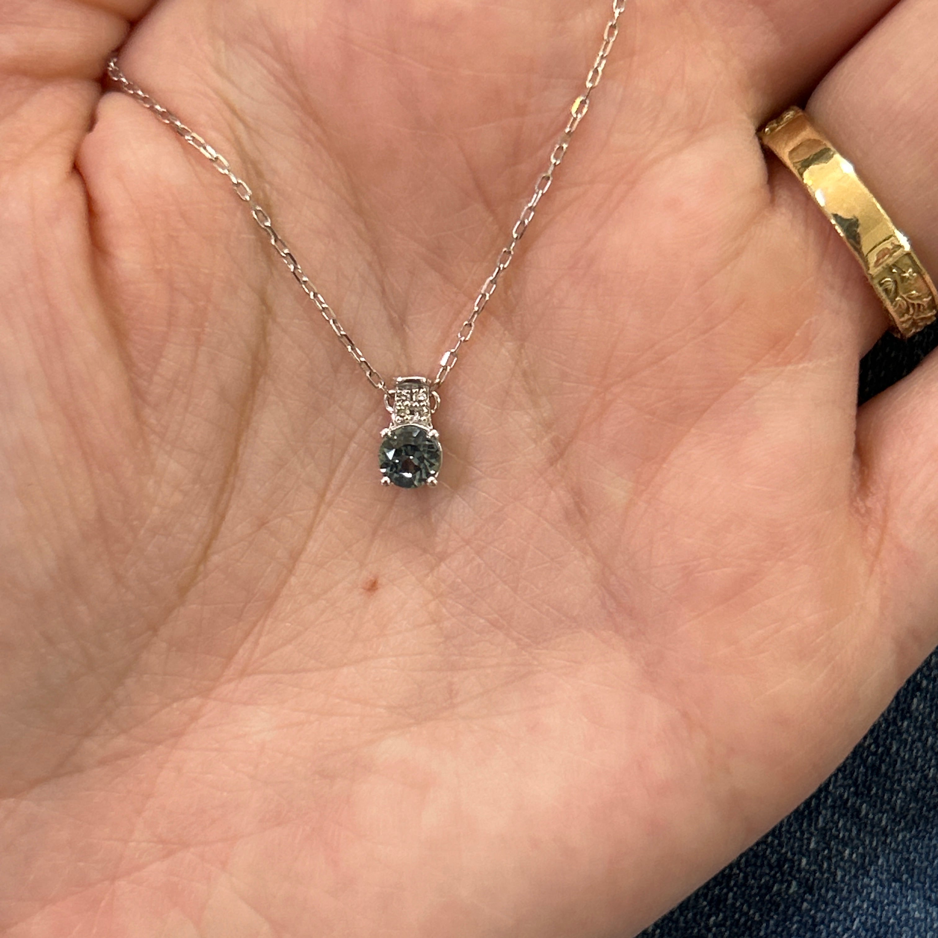 10K White Gold 0.43CT Round Montana Sapphire and 0.02 Carat Total Weight Diamond Pendant