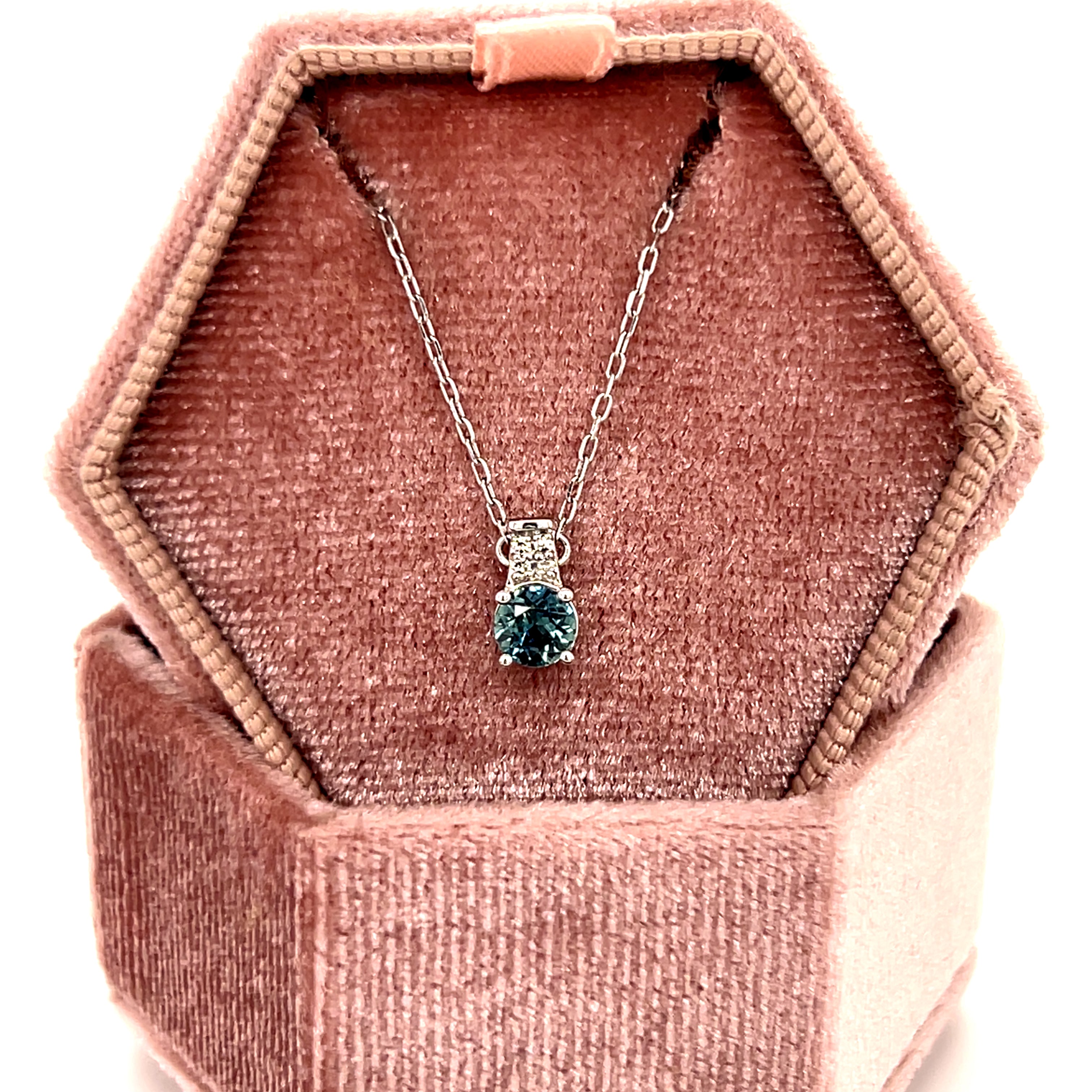 10K White Gold 0.43CT Round Montana Sapphire and 0.02 Carat Total Weight Diamond Pendant