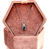 10K White Gold 0.43CT Round Montana Sapphire and 0.02 Carat Total Weight Diamond Pendant