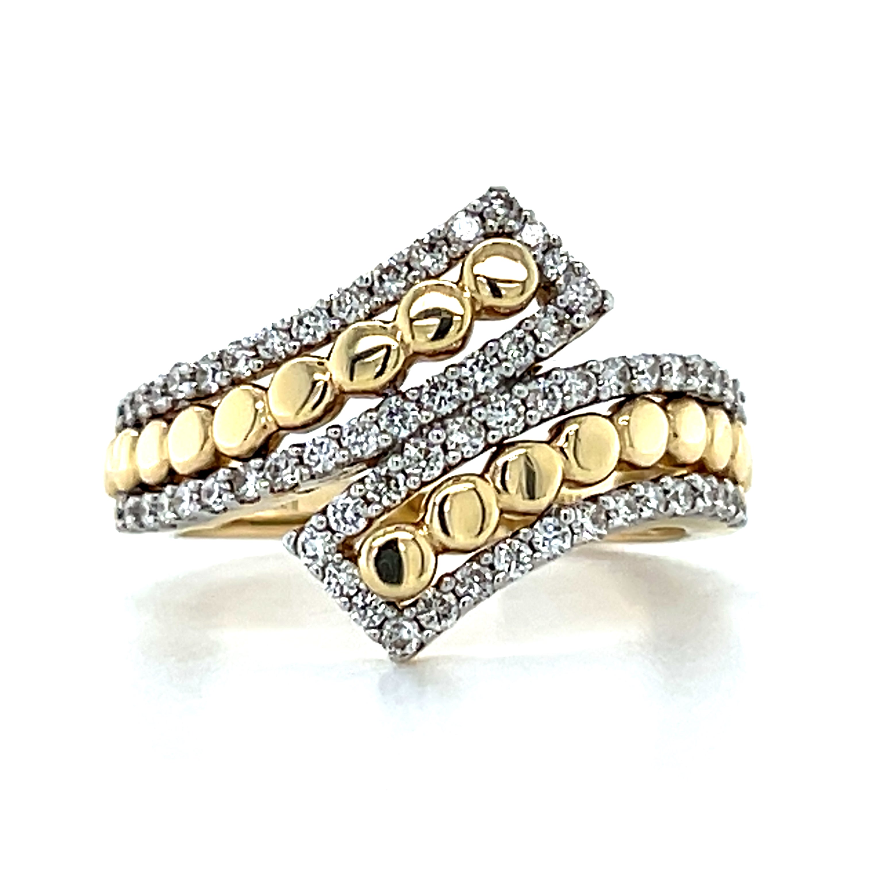 14K Yellow and White Gold 1/2 Carat Diamond Total Weight Beaded Bypass Fashion Ring