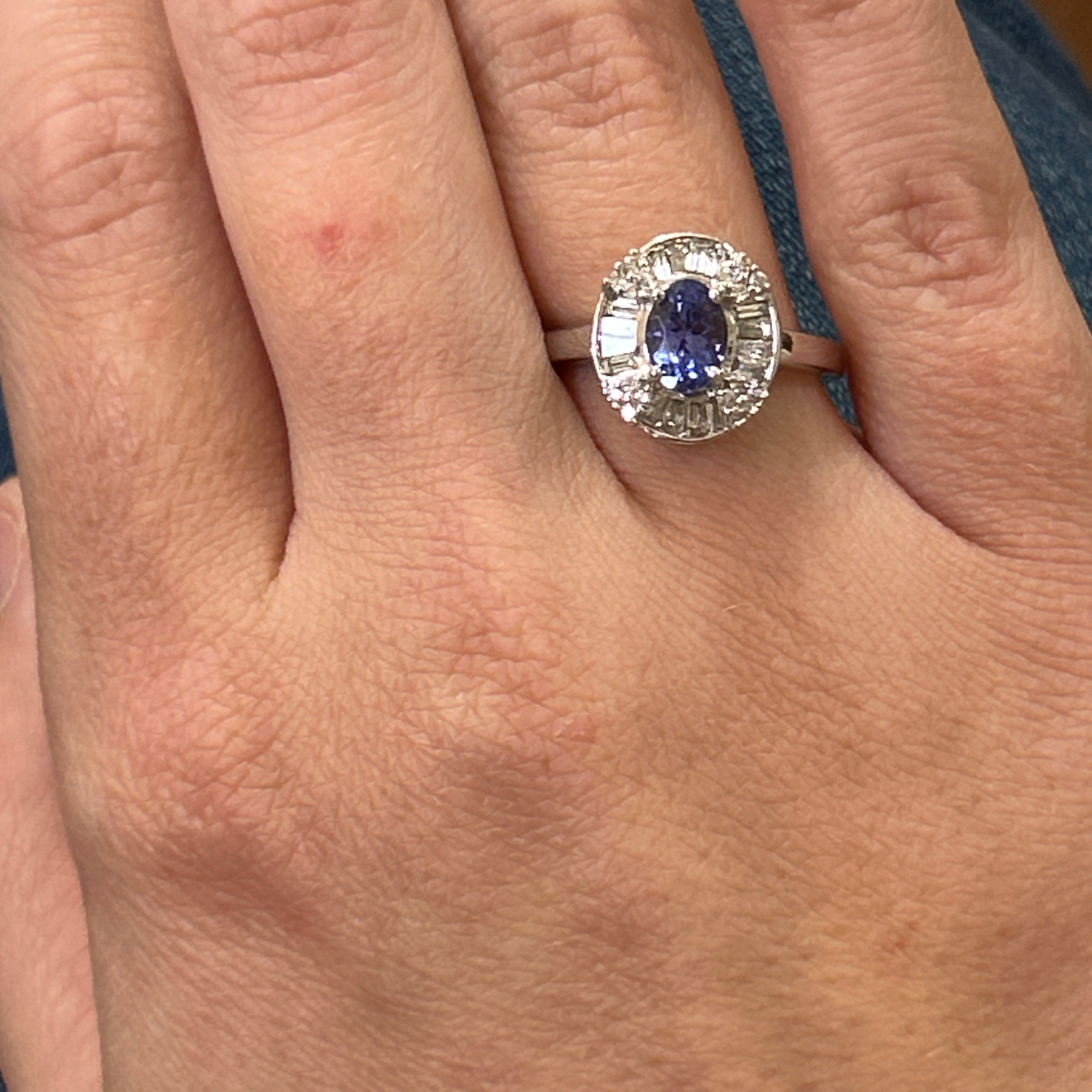 14K White Gold Tanzanite and Diamond Ballerina Style Ring