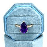 14K Yellow Gold Teardrop Amethyst Ring with Diamond Accents