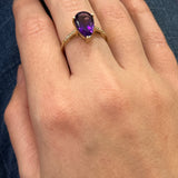 14K Yellow Gold Teardrop Amethyst Ring with Diamond Accents