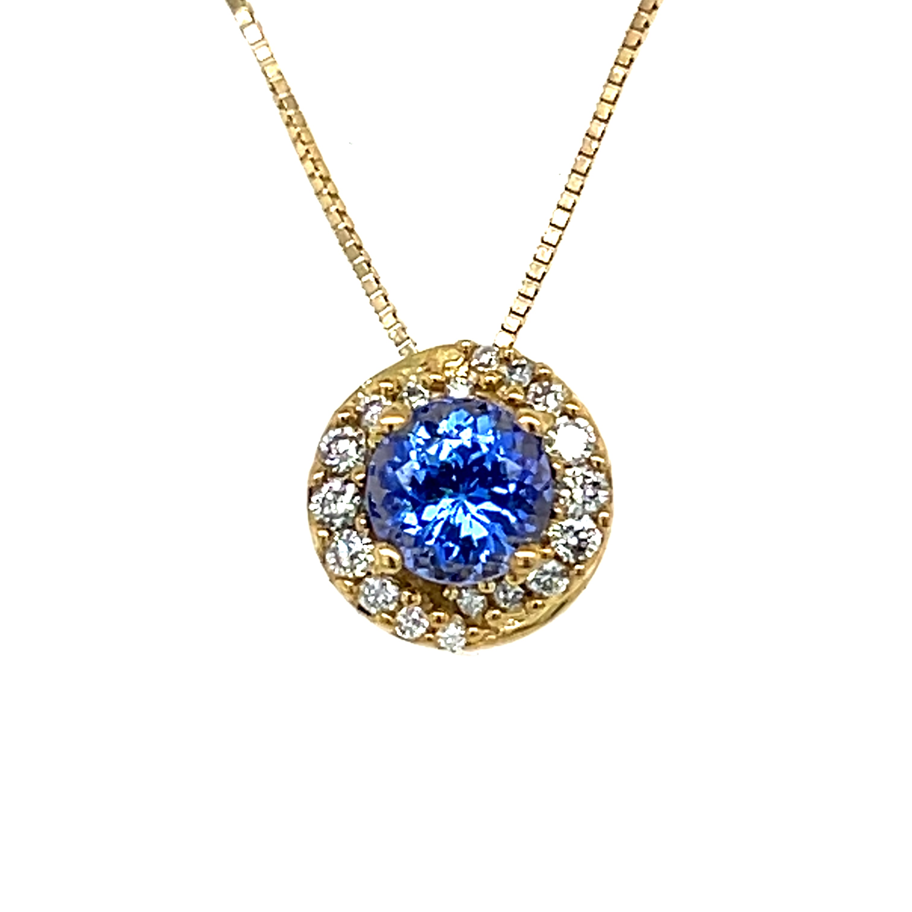 14K Yellow Gold Round Tanzanite Pendant with Diamond Accents