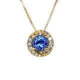 14K Yellow Gold Round Tanzanite Pendant with Diamond Accents
