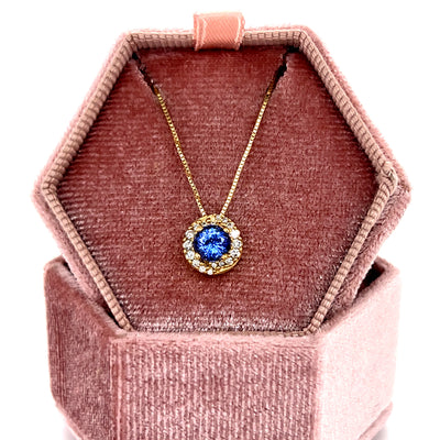 14K Yellow Gold Round Tanzanite Pendant with Diamond Accents