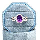 14K White Gold Oval Amethyst & Diamond Twist Design Ring