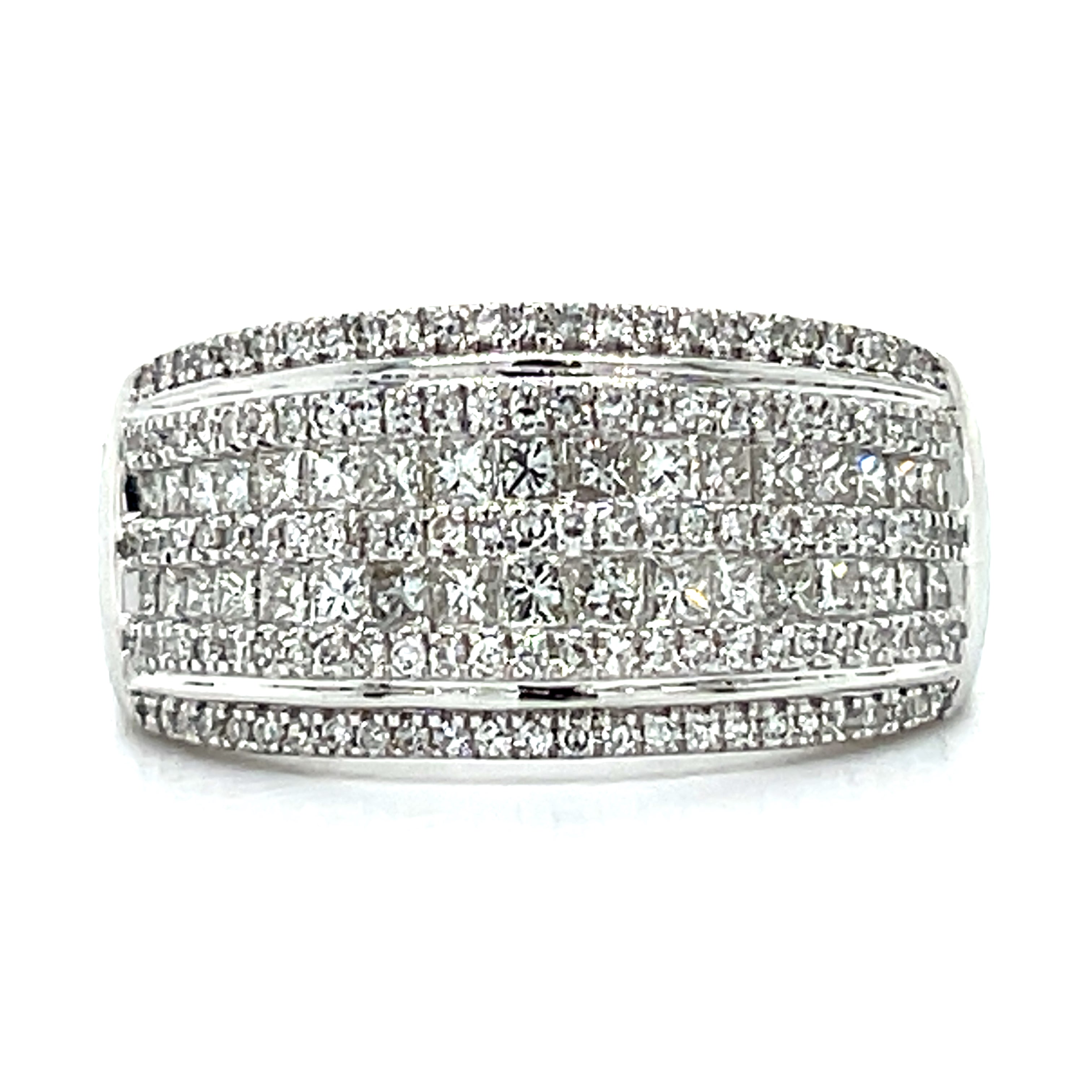 14K White Gold Princess Cut and Round Diamond Anniversary or Fashion Ring