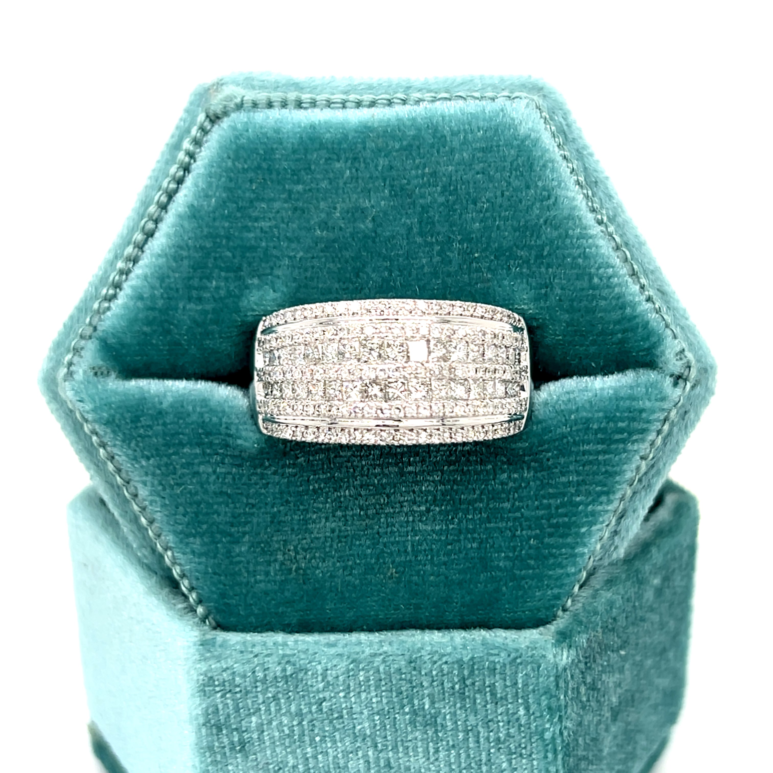 14K White Gold Princess Cut and Round Diamond Anniversary or Fashion Ring