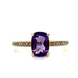 10K Yellow Gold Elongated Cushion Cut Amethyst Ring with a Diamond Accented Band