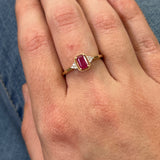 14K Yellow Gold Emerald Cut Ruby Ring with Beading and Diamond Accents
