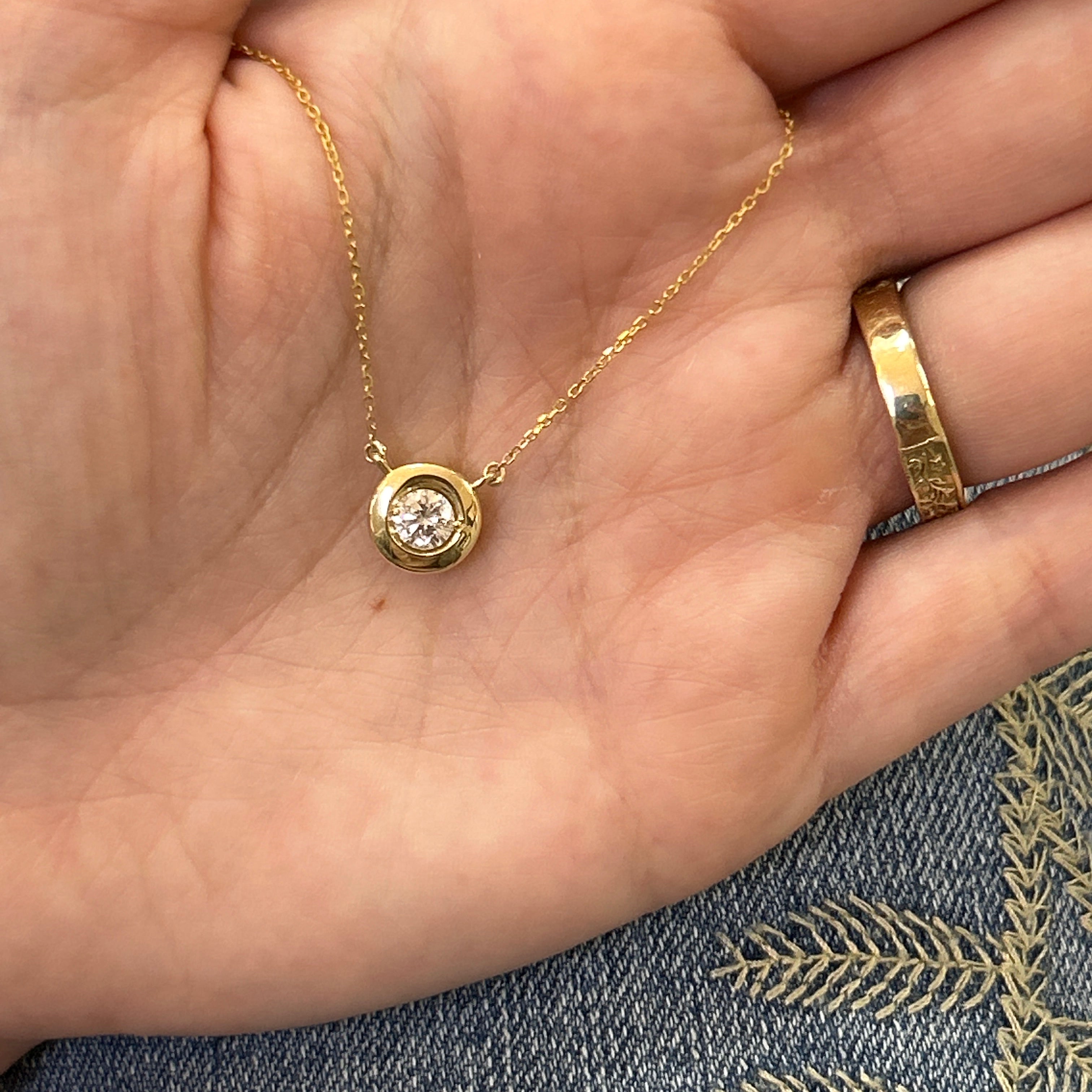 14K Yellow Gold 0.39CT Solitaire Diamond Necklace