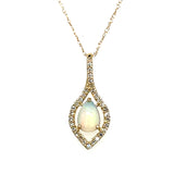 14K Yellow Gold 0.30CT Teardrop Opal and 0.10 Carat Total Weight Diamond Pendant