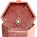 14K Yellow Gold 0.30CT Teardrop Opal and 0.10 Carat Total Weight Diamond Pendant