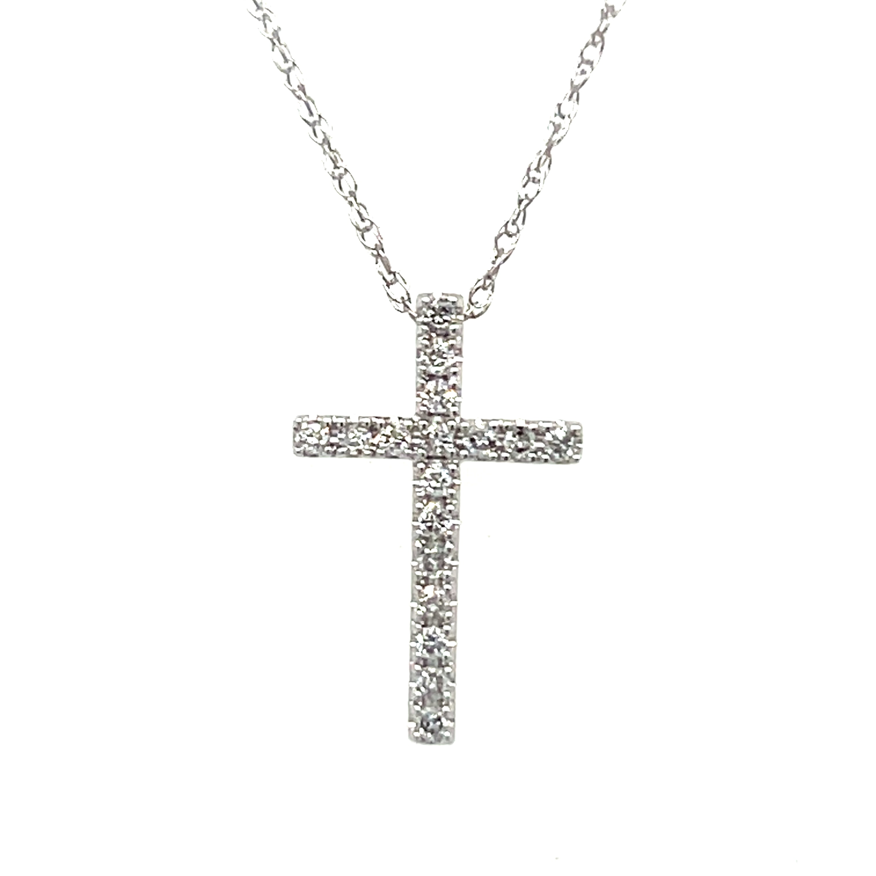 10K White Gold 0.10 Carat Total Weight Diamond Cross Necklace