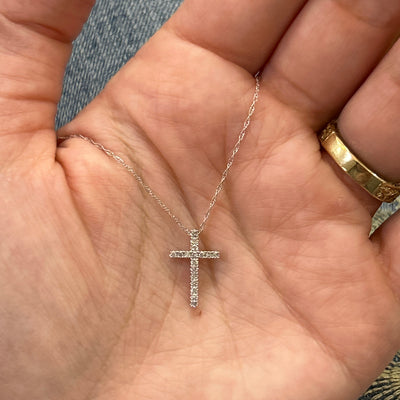10K White Gold 0.10 Carat Total Weight Diamond Cross Necklace