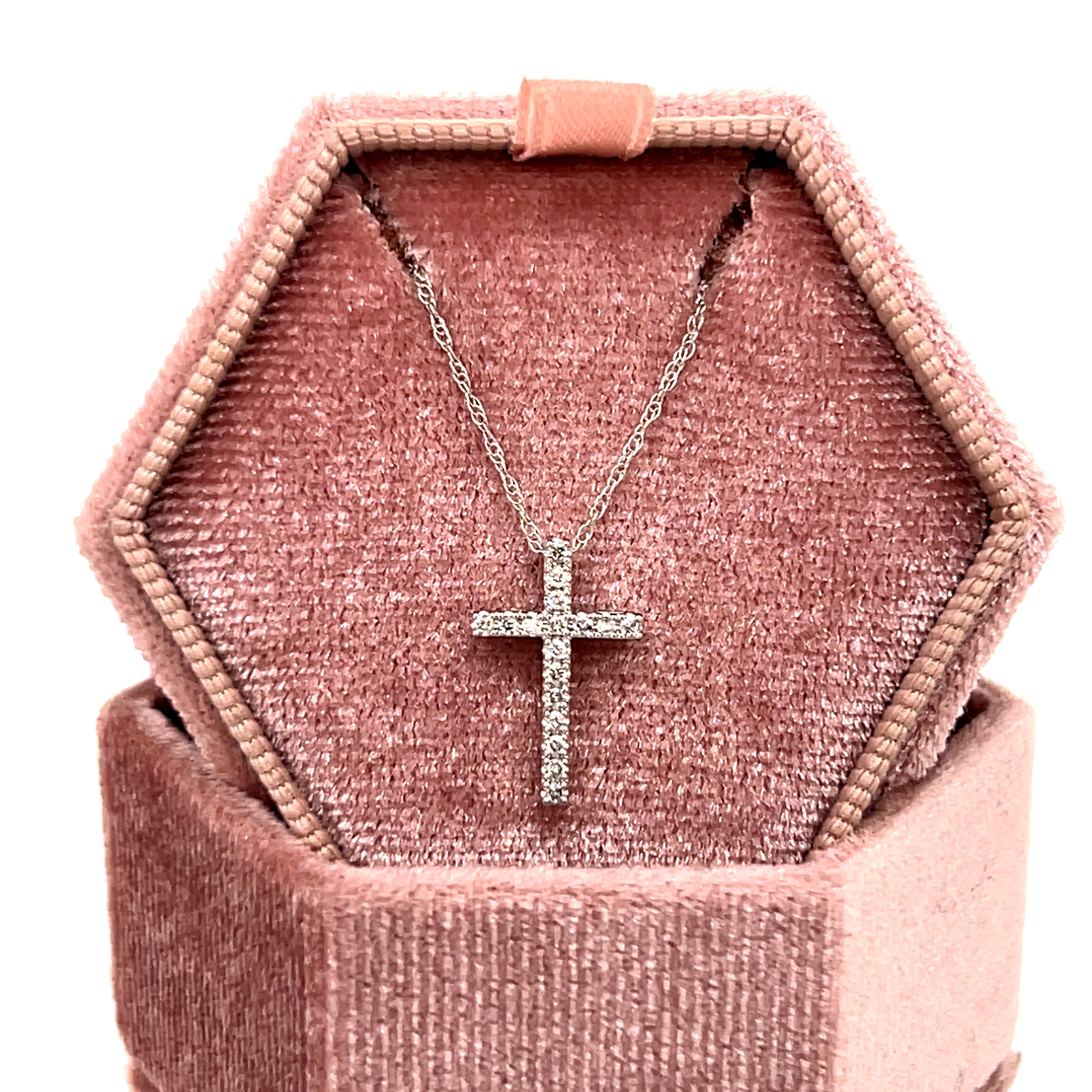 10K White Gold 0.10 Carat Total Weight Diamond Cross Necklace