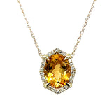 10K Yellow Gold 1.00CT Oval Citrine and 0.10 Carat Total Weight Diamond Pendant