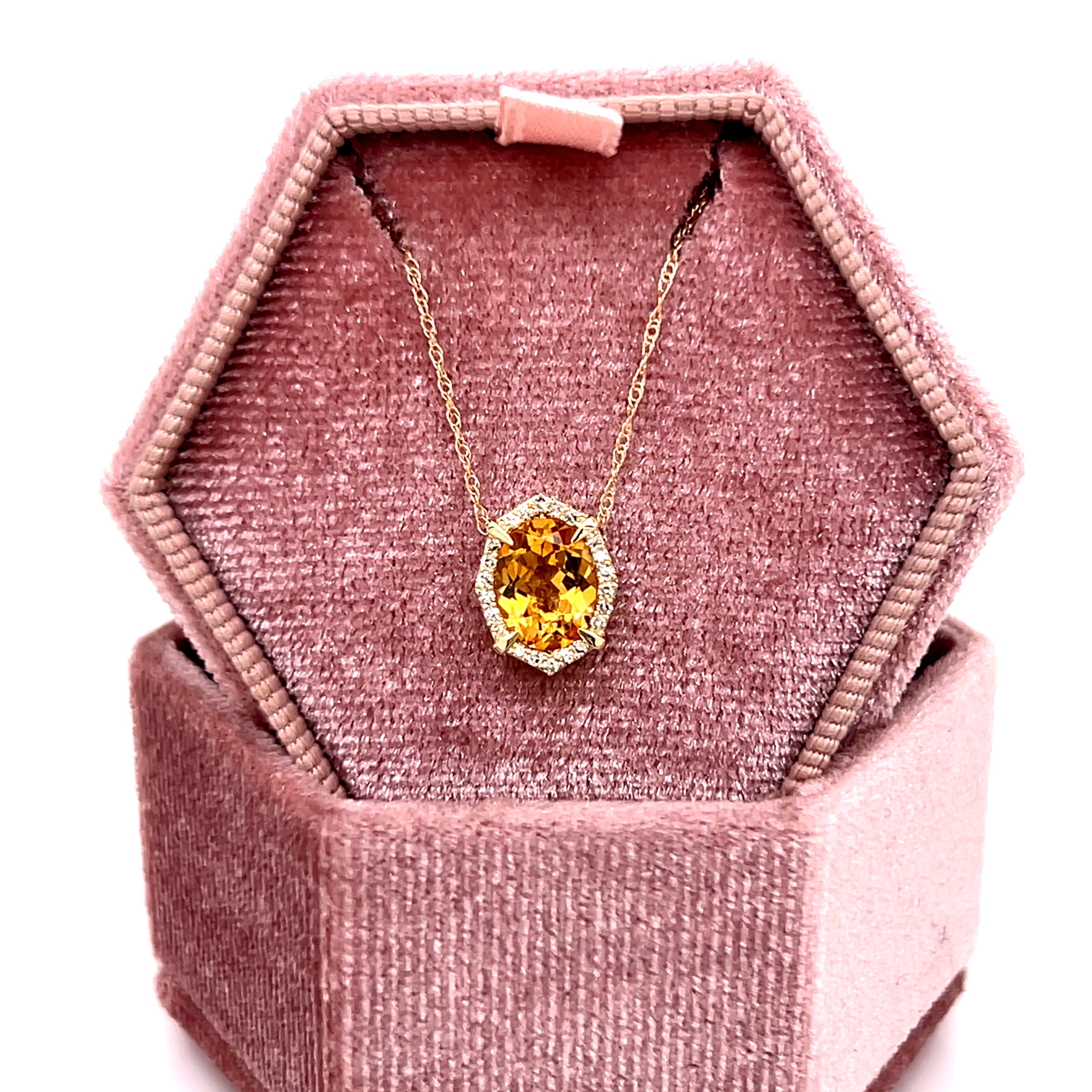 10K Yellow Gold 1.00CT Oval Citrine and 0.10 Carat Total Weight Diamond Pendant