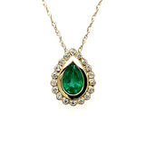 14K Yellow Gold 0.40CT Teardrop Emerald and 0.07 Carat Total Weight Diamond Pendant
