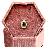 14K Yellow Gold 0.40CT Teardrop Emerald and 0.07 Carat Total Weight Diamond Pendant