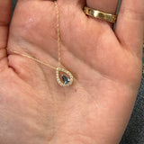 10K Yellow Gold 0.25CT Teardrop London Blue Topaz and 0.18 Carat Total Weight Diamond Pendant