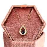 10K Yellow Gold 0.25CT Teardrop London Blue Topaz and 0.18 Carat Total Weight Diamond Pendant