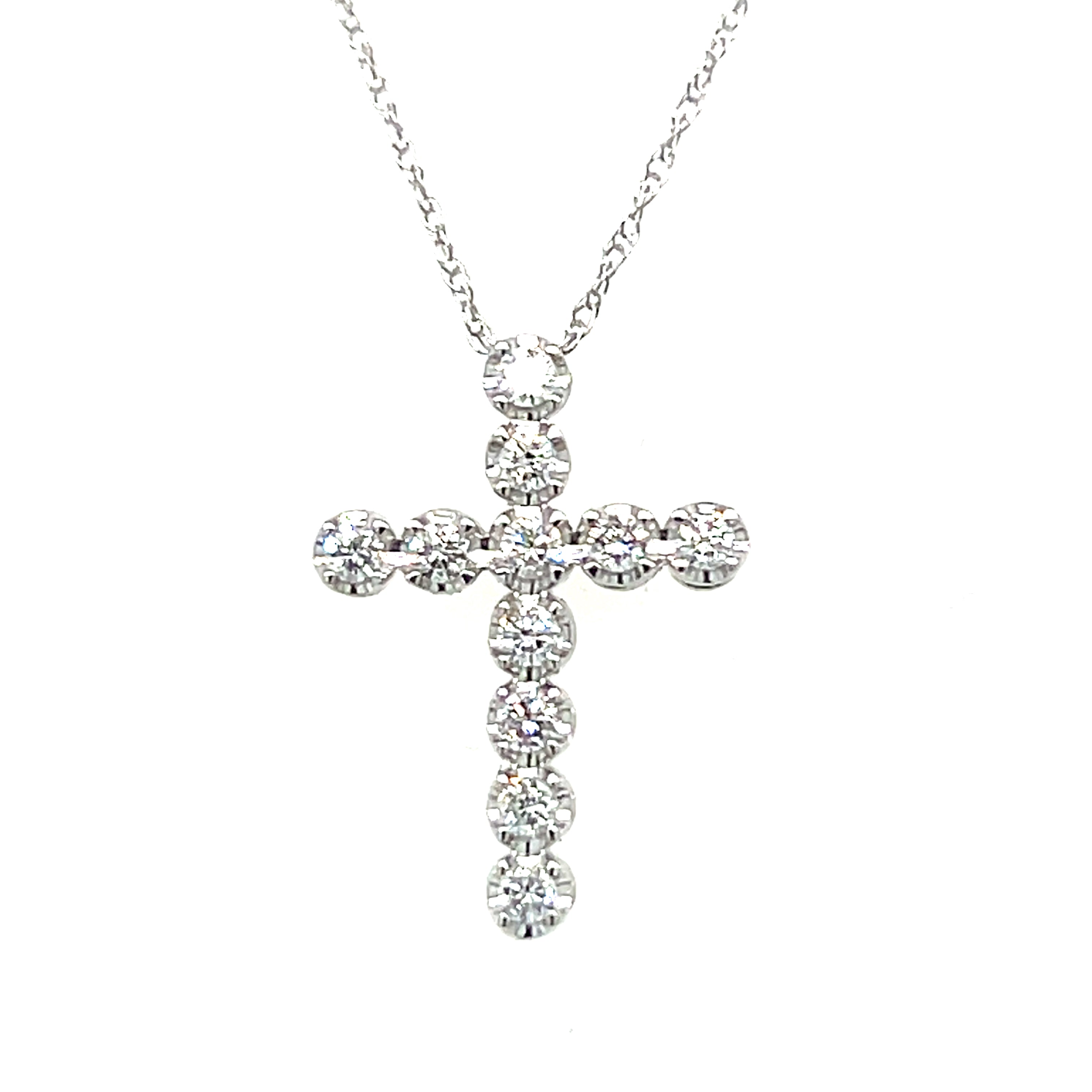 10K White Gold 0.25 Carat Total Weight Diamond Cross Pendant