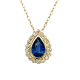 14K Yellow Gold 0.50CT Teardrop Sapphire and 0.07 Carat Total Weight Diamond Pendant