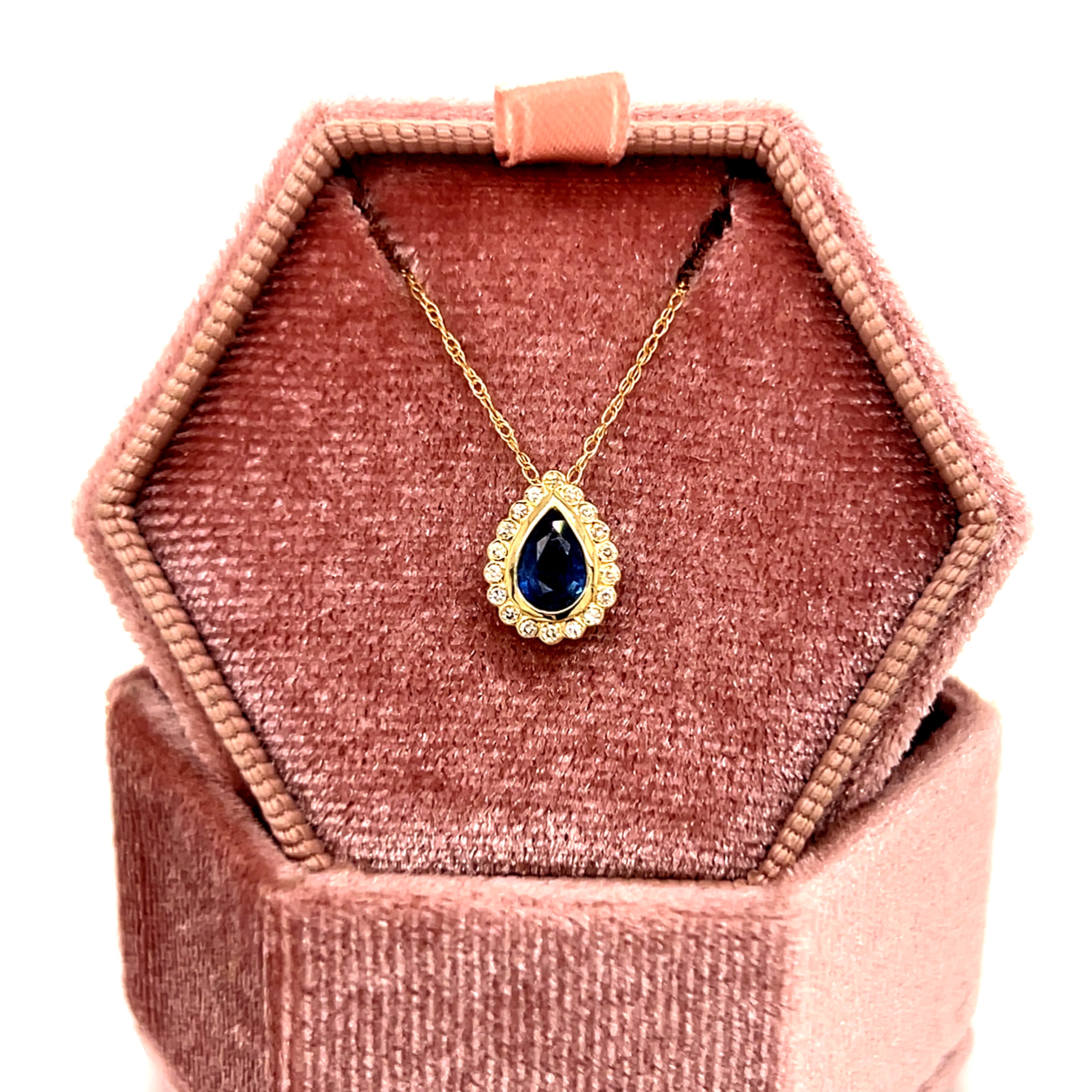 14K Yellow Gold 0.50CT Teardrop Sapphire and 0.07 Carat Total Weight Diamond Pendant