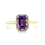 10K Yellow Gold 1,00CT Emerald-Cut Amethyst and 0.08 Carat Total Weight Diamond Ring