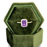 10K Yellow Gold 1,00CT Emerald-Cut Amethyst and 0.08 Carat Total Weight Diamond Ring