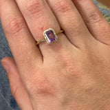 10K Yellow Gold 1,00CT Emerald-Cut Amethyst and 0.08 Carat Total Weight Diamond Ring