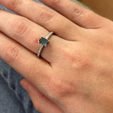10K White Gold 3/4CT Emerald-Cut London Blue Topaz and 0.17 Carat Total Weight Diamond Ring