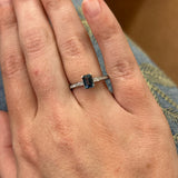 10K White Gold 3/4CT Emerald-Cut London Blue Topaz and 0.17 Carat Total Weight Diamond Ring