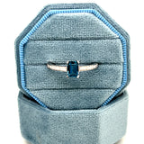 10K White Gold 3/4CT Emerald-Cut London Blue Topaz and 0.17 Carat Total Weight Diamond Ring