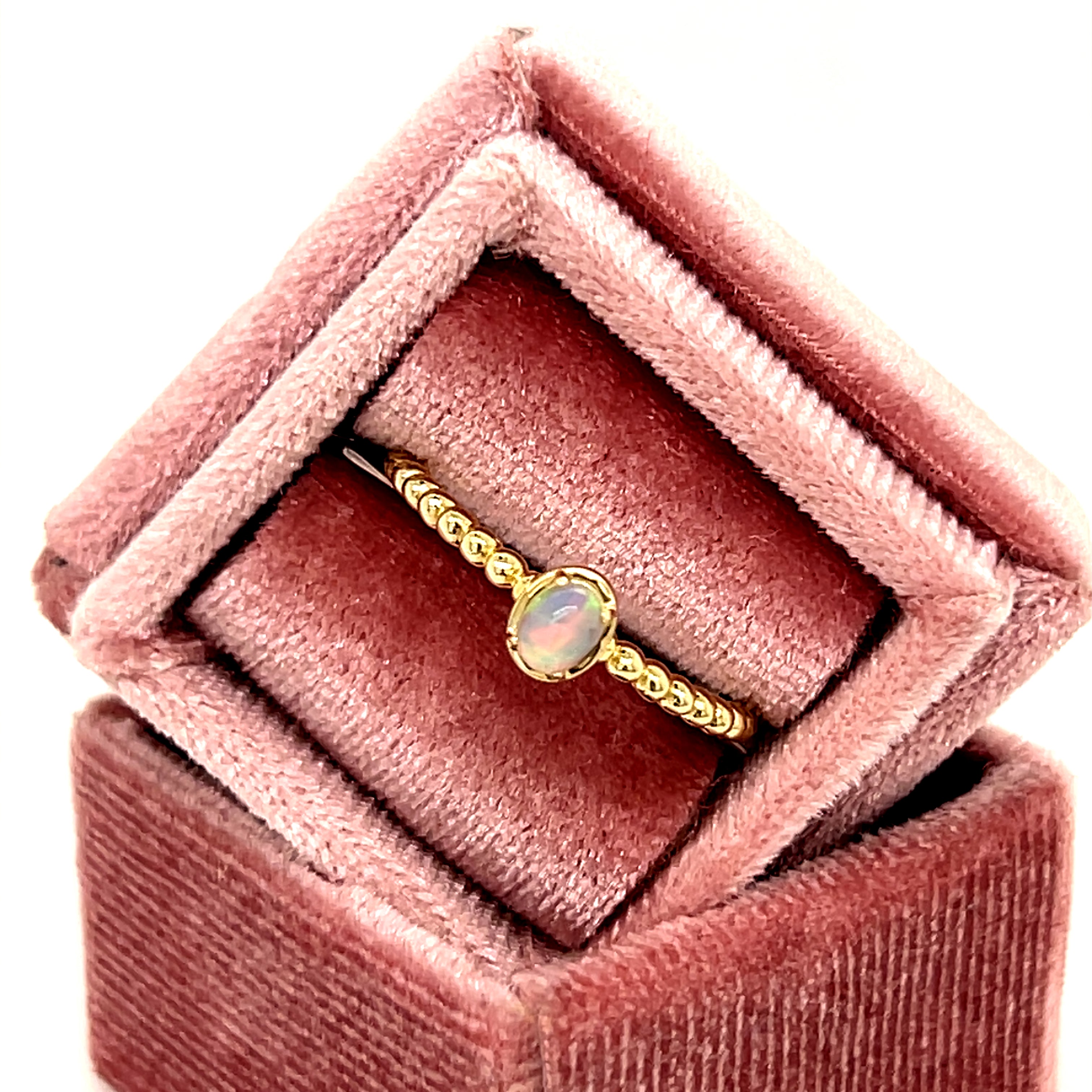 10K Yellow Gold 0.13CT Opal Beaded Ring