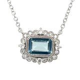 14K White Gold 0.84CT 7X5 Aquamarine and 0.18 Carat Total Weight Diamond Pendant