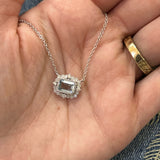 14K White Gold 0.84CT 7X5 Aquamarine and 0.18 Carat Total Weight Diamond Pendant
